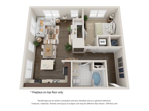 Floor plan for 1 bed, 1 bath, 867 sqft